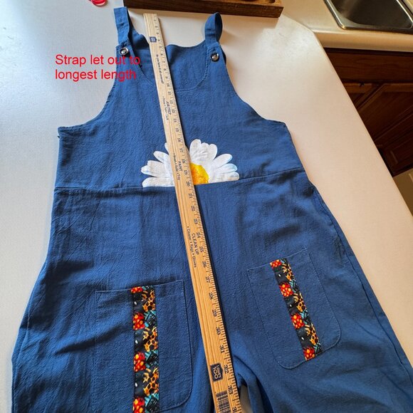 (SOLD) Bib Overall Jumpsuit Teal Daisy Print Baggy Fit Cottagecore Boho Country - Picture 9 of 15